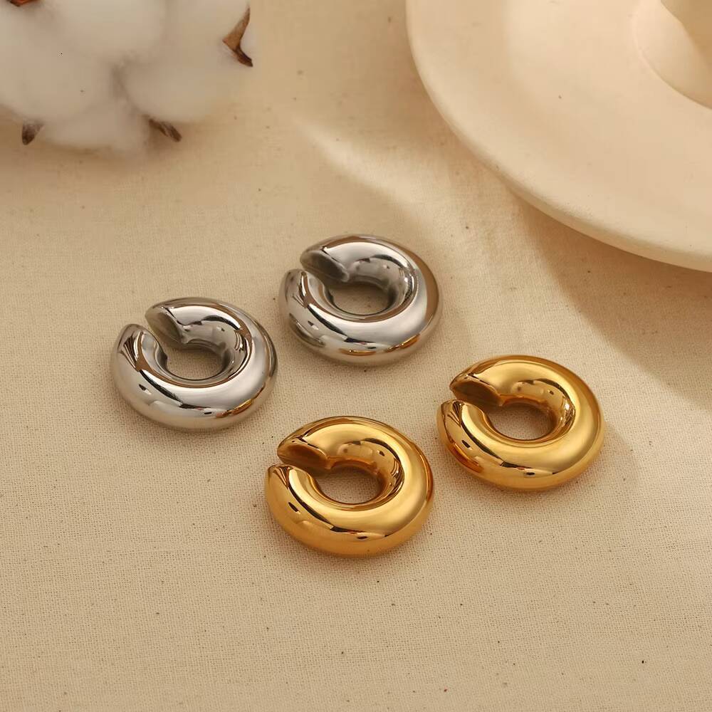 New Fashion Exaggerated Gold-Plated C-Shaped Clips Ear Cuffs Glossy Waterproof Stainless Steel Earrings