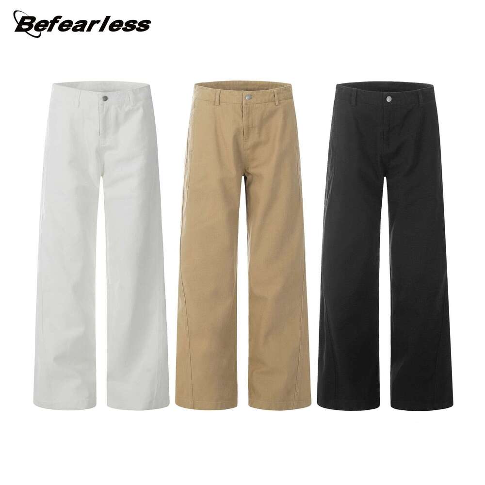 American Style Straight Simple Cargo Unisex Trendy Slim Casual White Men's Summer Long Pants B5