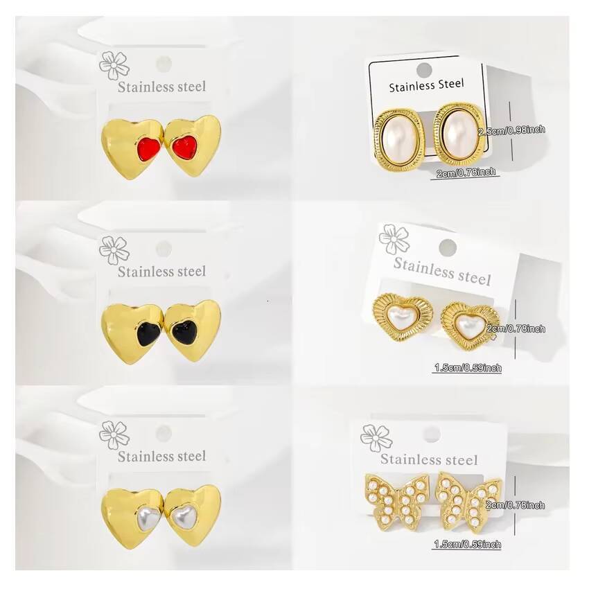Luxurious Gold Fashion Studs Exaggerated Personality Brass Gold-Plated Old Love Red Heart Earrings