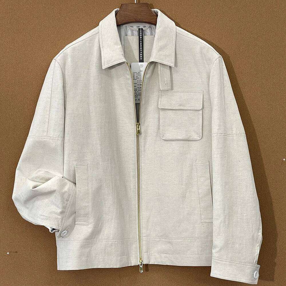 Designer Clothing 2025 Men's Bomber Jacket Cotton And Linen Blend Light Tops 2025 Summer Old Money Style Natural Casual Business Outerwear