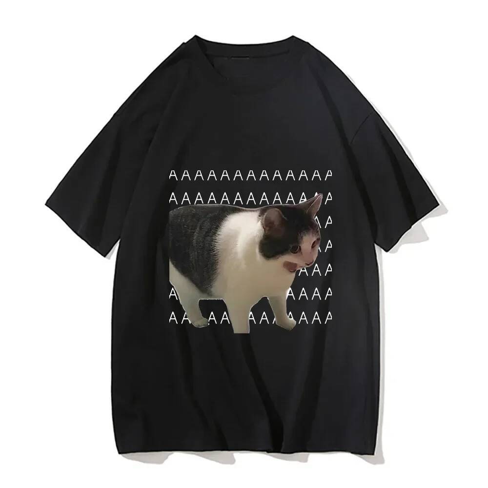 2025 funny Meme sad crying cat print women's men's casual T-shirt summer trend Harajuku T-shirt casual fashion T-shirt short sleeved designe