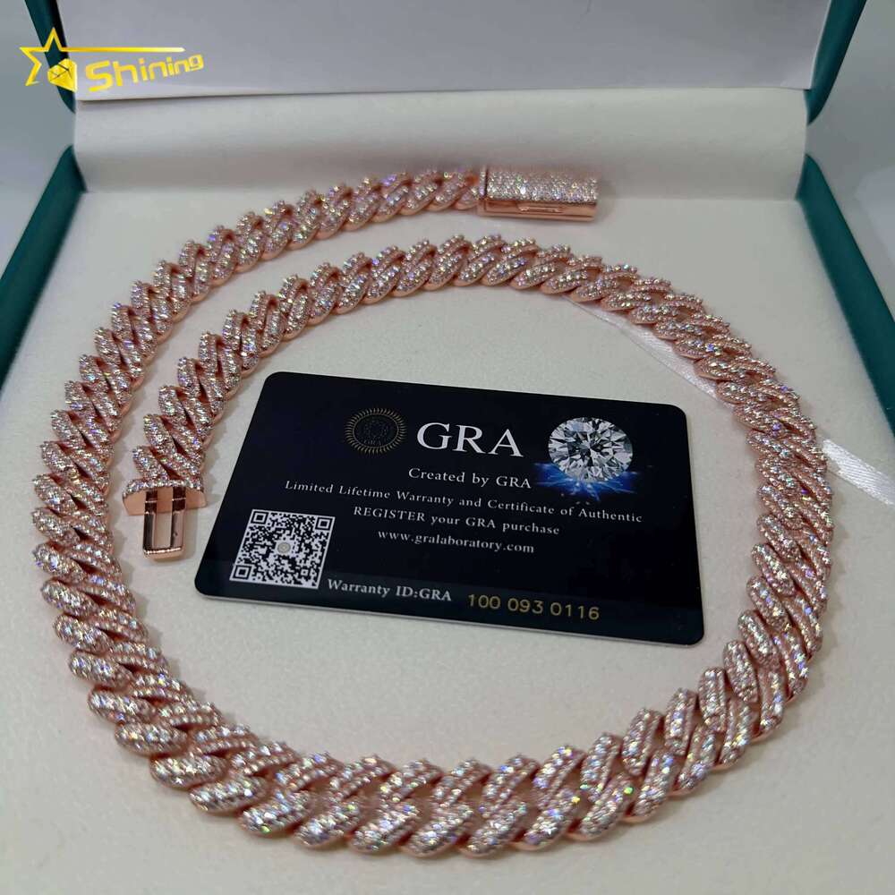 Hip Hop Jewelry 13mm Iced Out Necklace Sier Rose Gold Plated VVS D Color Infinity Moissanite Cuban Chain