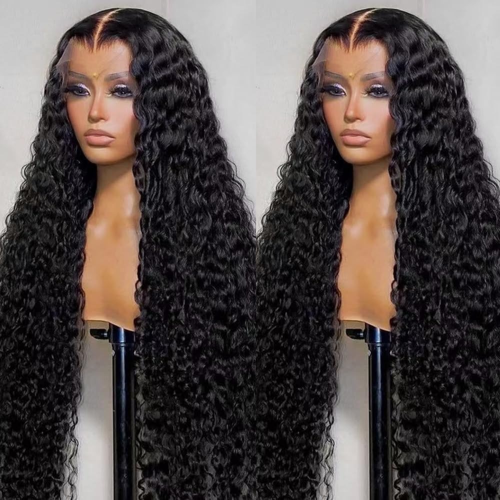 30 Inch Lace Front Wig Human Hair for Black Women 180% Density HD Transparent 13x4 Deep Wave Lace Front Wigs Synthetic Pre Plucked Wet and Wavy