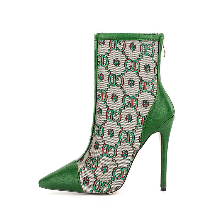 Artisan-Crafted Chengdu Women's Stiletto Mesh Ankle Boots Pointed Toe 8cm/10cm/12cm Ultra-High Heel Breathable Green Fashion Boots
