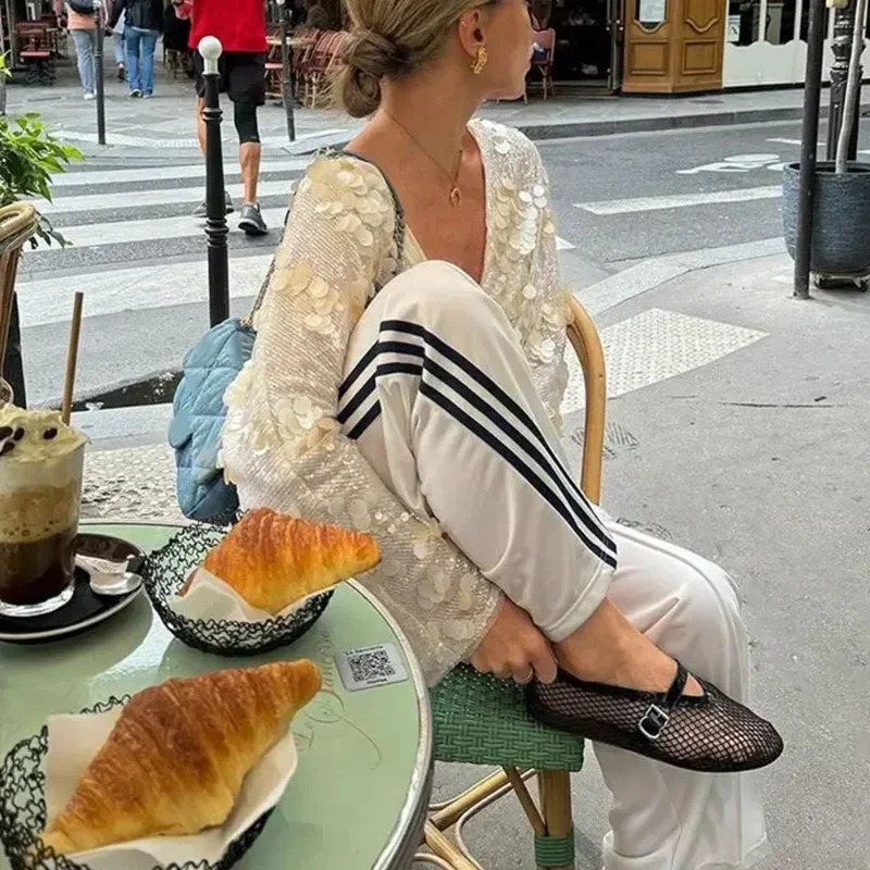 Womens Shiny Jacket Solid V-Neck Lace-up Sequined Long Sleeve Coat Streetwear Female Autumn Casual Top Jacket Outfits 250811