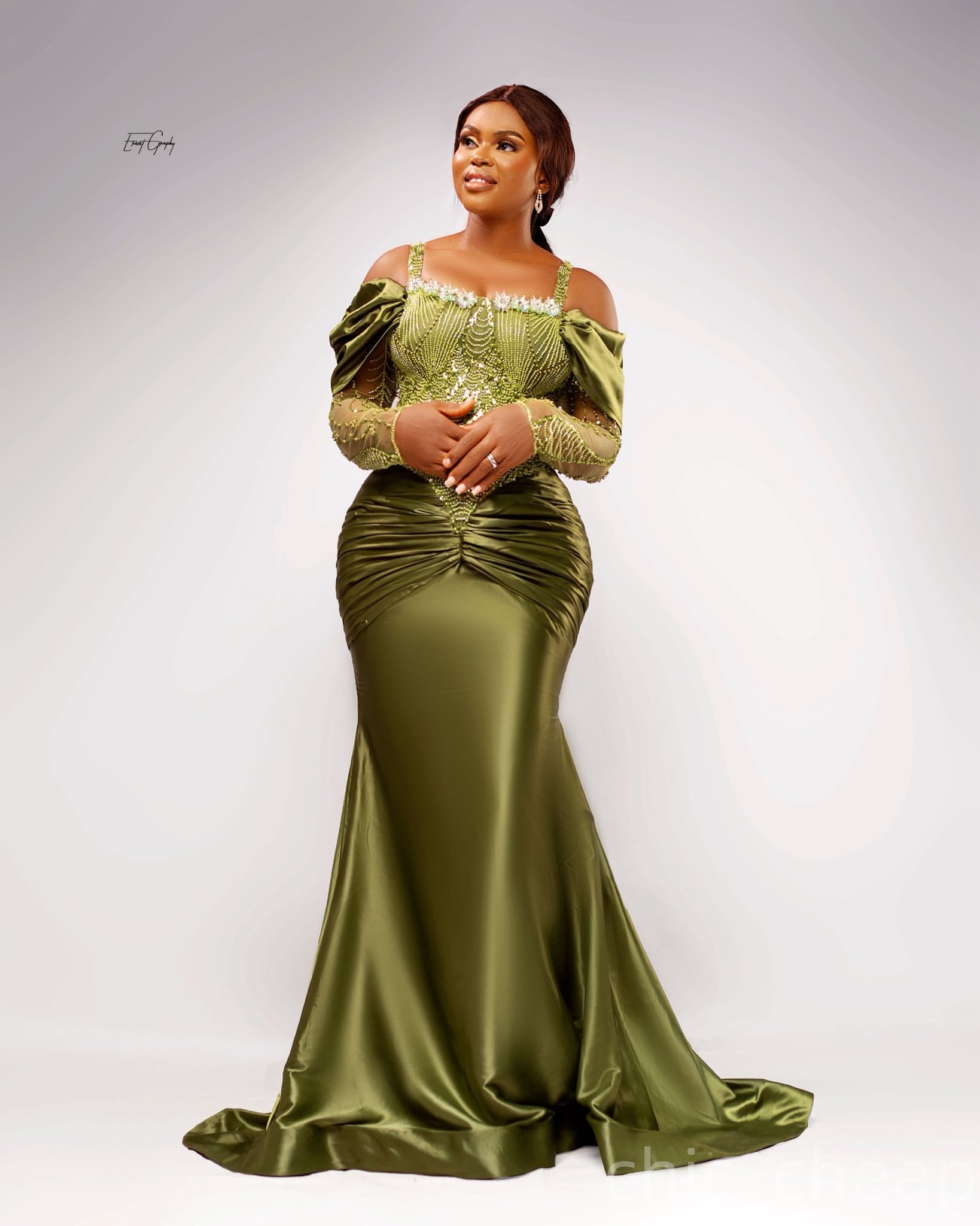 Olive Green Mermaid Prom Dresses 2025 Sequined Satin Spaghetti Evening Formal Party Second Birthday Engagement Gowns Plus Size Dress For Special Occas
