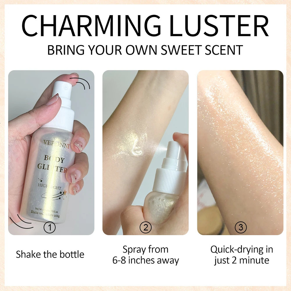 Liquid Shimmer Body Highlighter Oil MakeupGlitter Spray Oil LotionFull Body Face Glow-Up Liquid Lotion for All Skin Type 250813