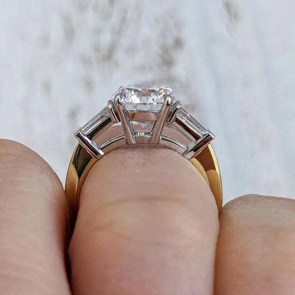 5CT Round Brilliant Moissanite Engagement Rings with Tapered Baguettes Diamond Wedding Ring for Women S925 Silver Fine Jewelry