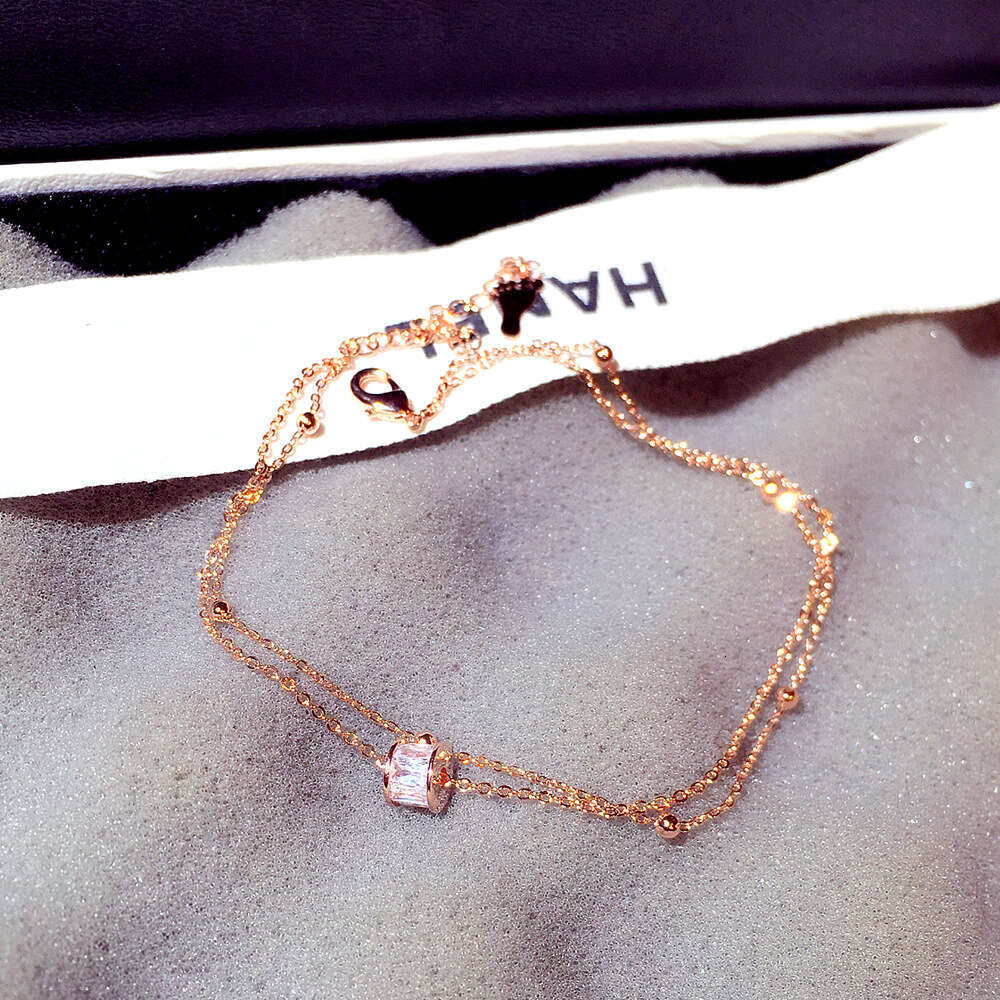 New Fashion Korean and Japanese Style Double Layer Classic Simple Zircon Inlaid Ring Elegant Versatile Anklet Bracelet Jewelry for Women S00295