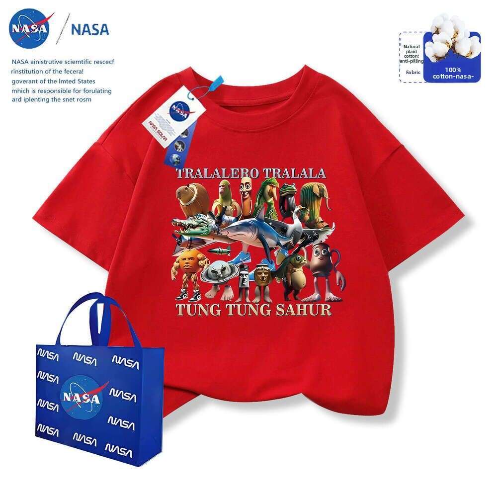 Kids Designer Clothes Cartoon Printed Classic of Mountains and Seas T-Shirt Children NASA 2025 Summer Collaboration Boys Girls Combed Cotton Soft Shor