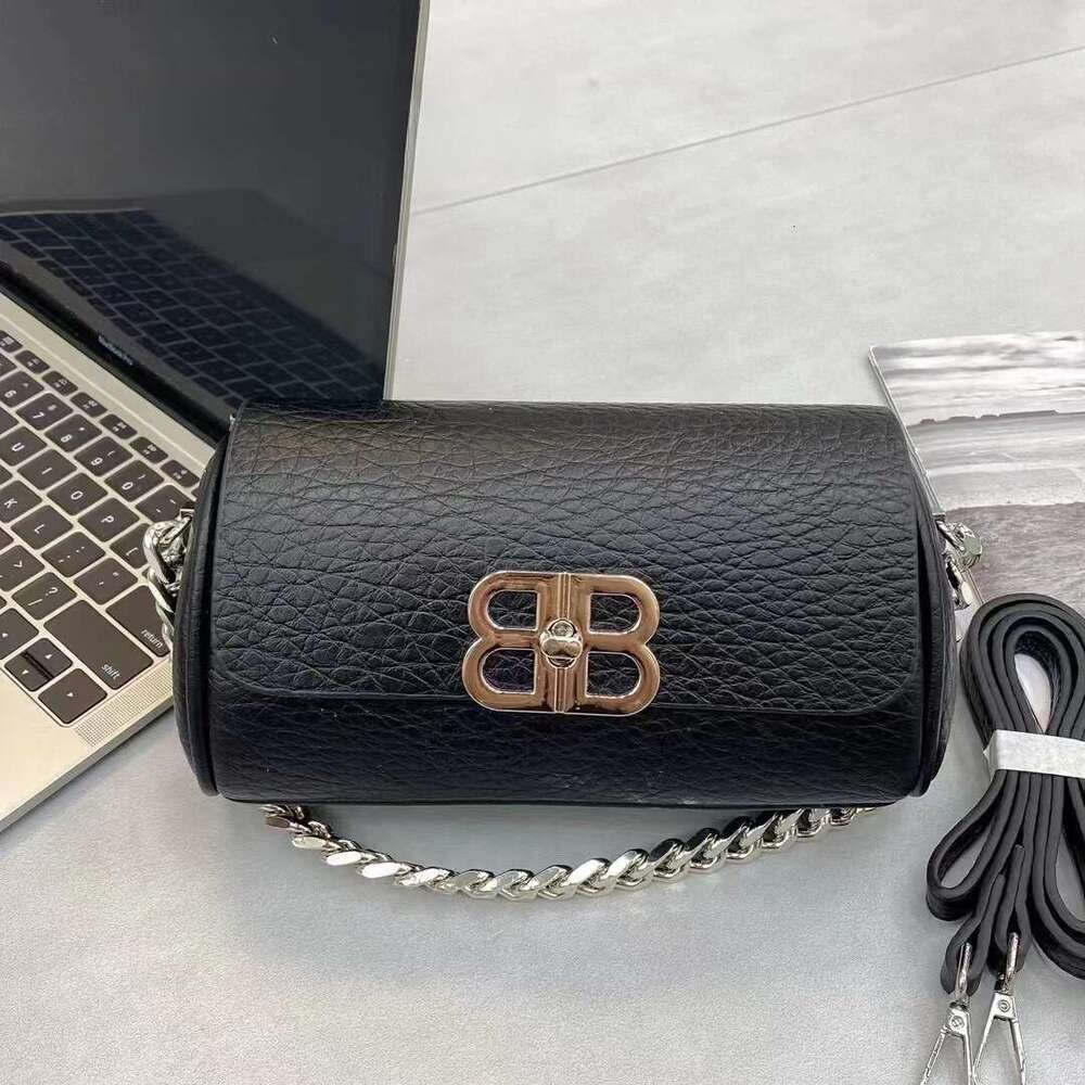 DHessentials Vintage Pillow Bag - Trendy Cylinder Crossbody Purse with Chain Strap, Stylish Underarm Bag for Women (Black/Taupe)