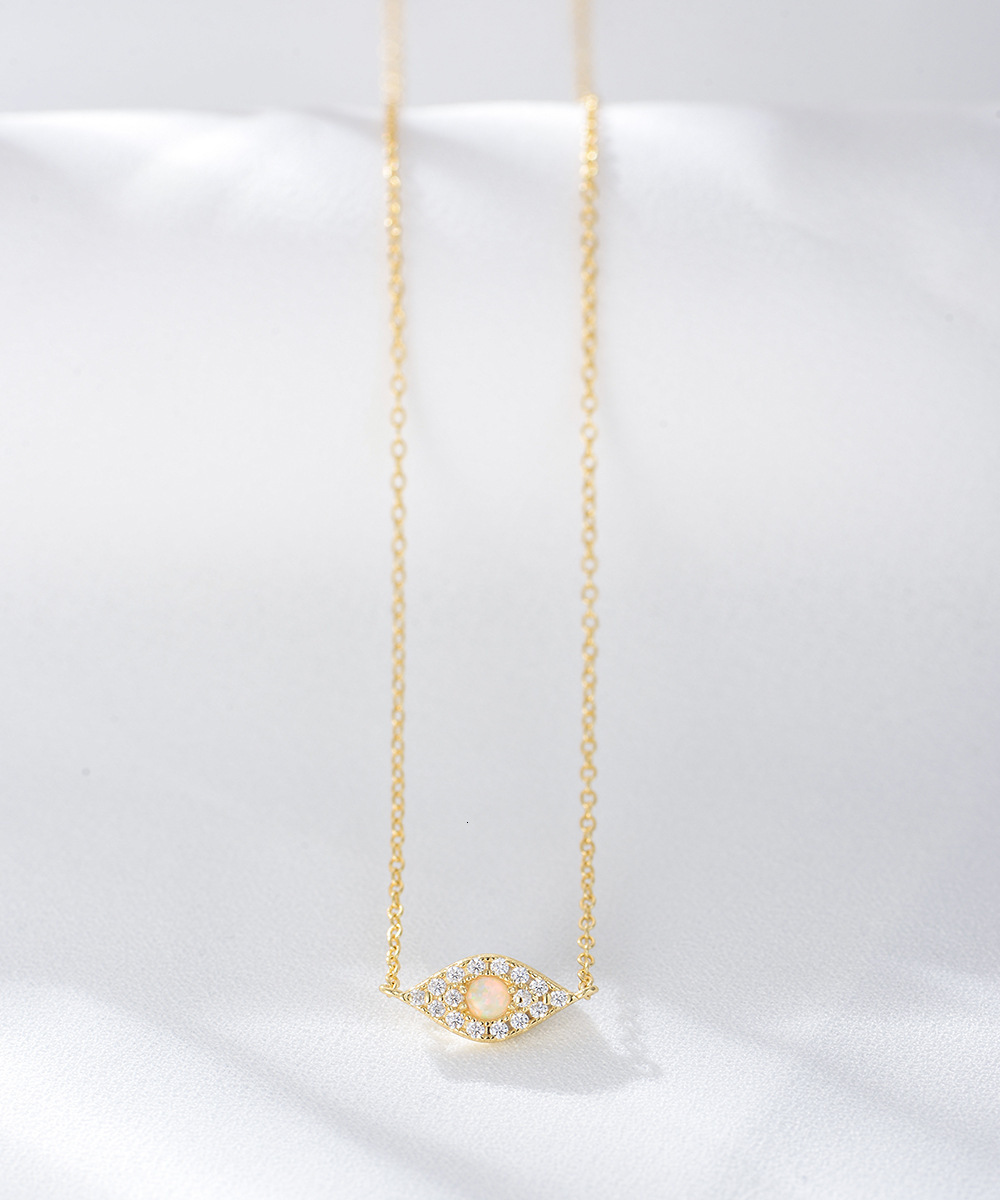 S Sier Demon's Eye Necklace INS Fashion Trend Dia-Studded Versatile Opal Pendant Collarbone Chain Jewelry for Women