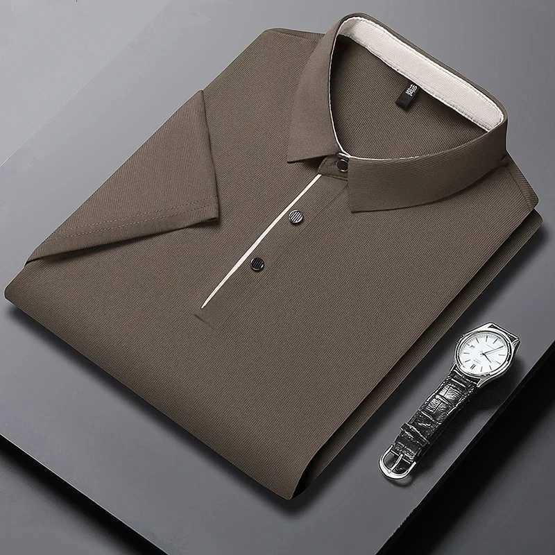 Summer Ice Silk Polo Shirt High-End T-Shirt Solid Color New Half Sleeve Non-Marking Casual Lapels Business Thin Menswear XJ250804
