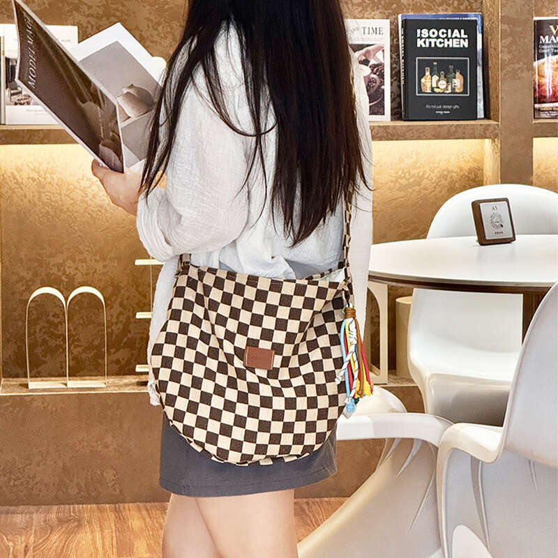 Korean Version Ins Style Sub Coffee Color Small New Large Capacity Shoulder Seaside Vacation Canvas Crossbody Bag