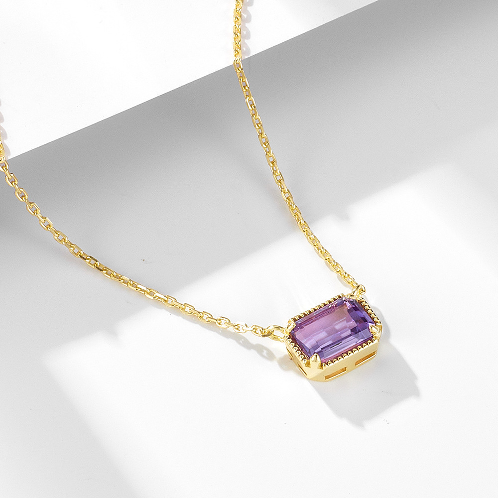 S Pure Sier Natural Amethyst for Women Simple Light Ins High-end Versatile Clavicle Chain Necklace