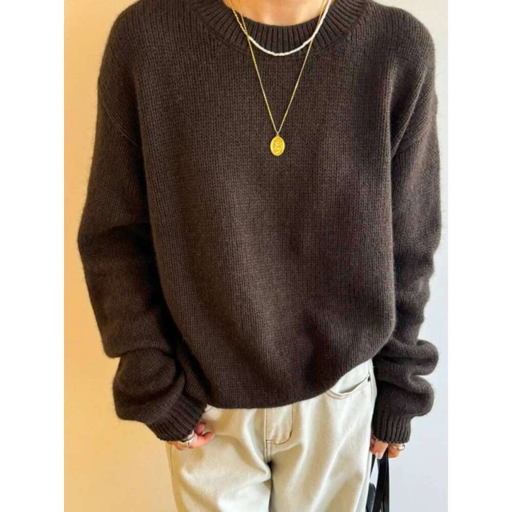 European-Style Round Neck 100 Pure Cashmere Women's Pullover Long Sleeve Lazy Loose Thickened Wool Base Sweater 20250809