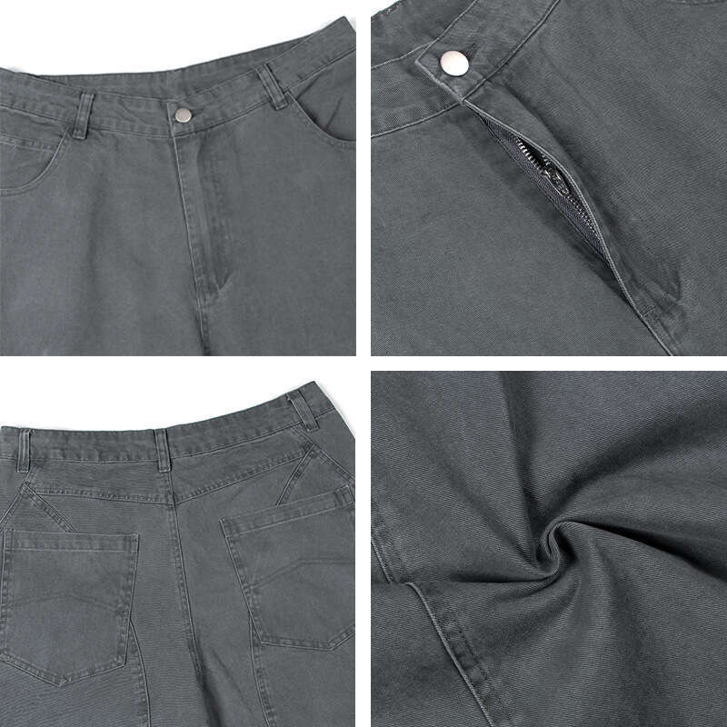 American Style Washed Vintage Loose Straight Cargo Unisex Trendy Multi-Pocket Draped Casual Long Pants B5