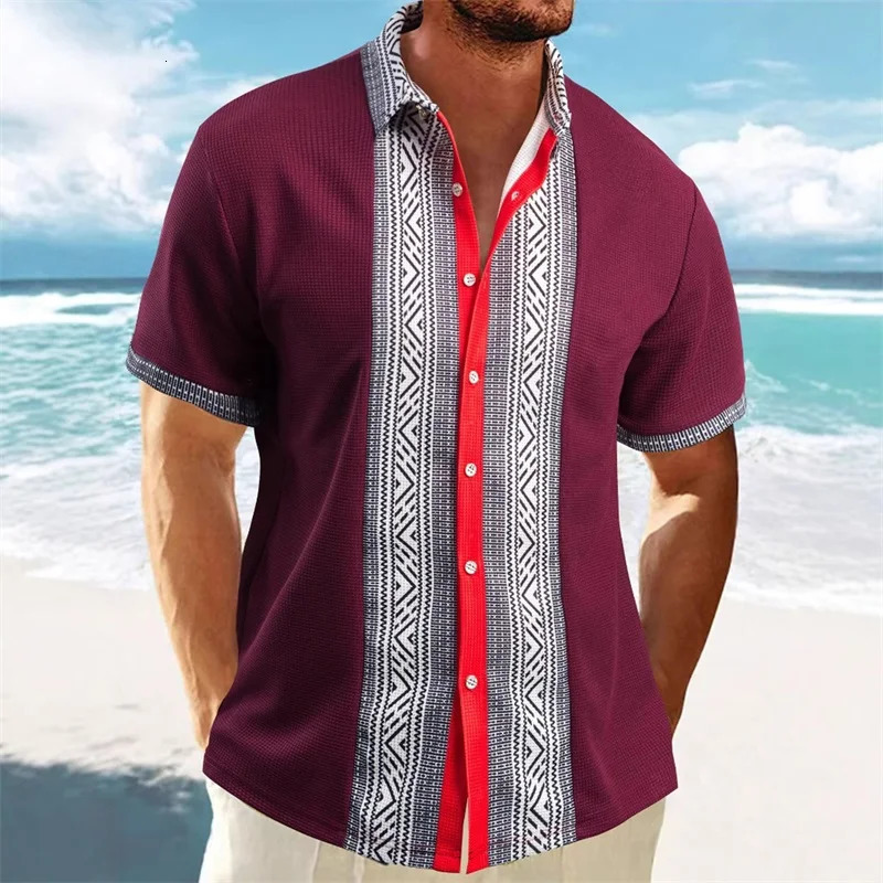 Men s Vintage Style Collared Shirts Retro Floral Print Short Sleeve Button Down Loose Fit Patchwork Tops for Summer 250808