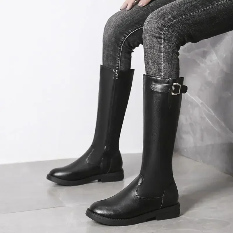 Middle Heel 2025 Long Boots for Women Spring Autumn Demi-season Sale Large Size Warm Y2k Gyaru Knee High Shaft Shoes Woman 250812