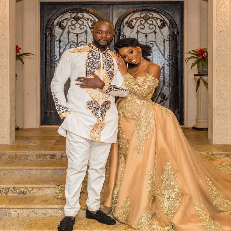 Luxury Gold Wedding Dress With Detachable Train African Mermaid Plus Size 2 In 1 Lace Garden Bridal Dress Country Bride Dress 2025 Robe De Mariage