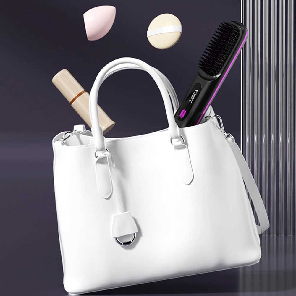 Electric Hair Straightener Brush Ceramic Heating Electric Brush Cordless Anti-Scald Ionic Hot Comb LED Display Hair Straightener W250814