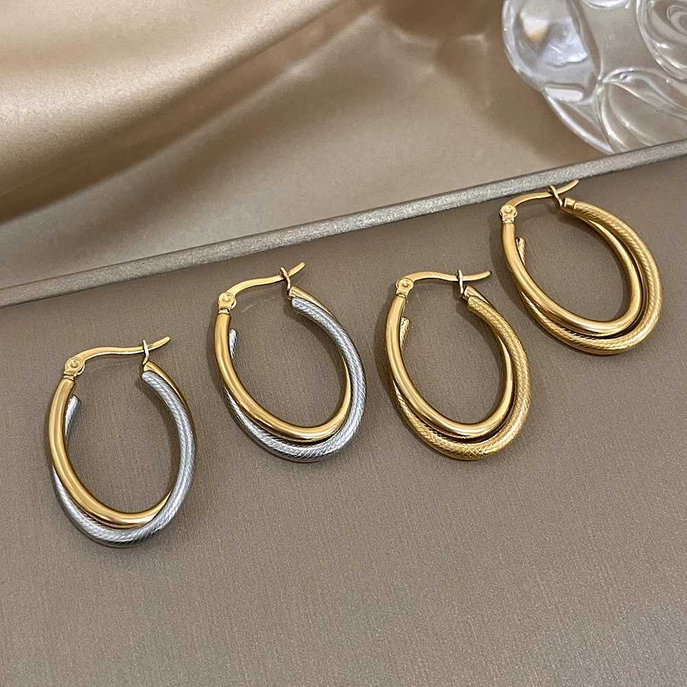 Stainless Steel U-Shaped Texture Earrings Women Classic Fashion Minimalist Hoop Earrings Waterproof Daily Jewelry Accessories XJ250814