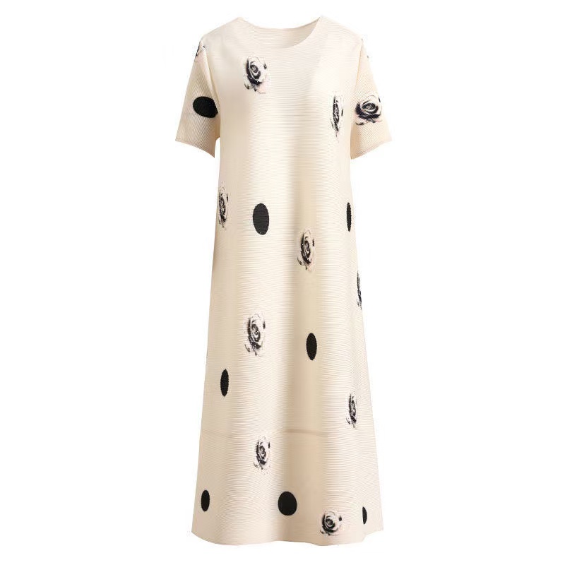 plus size women's new long sleeve high waist printed banquet dress mid-length skirt D02490