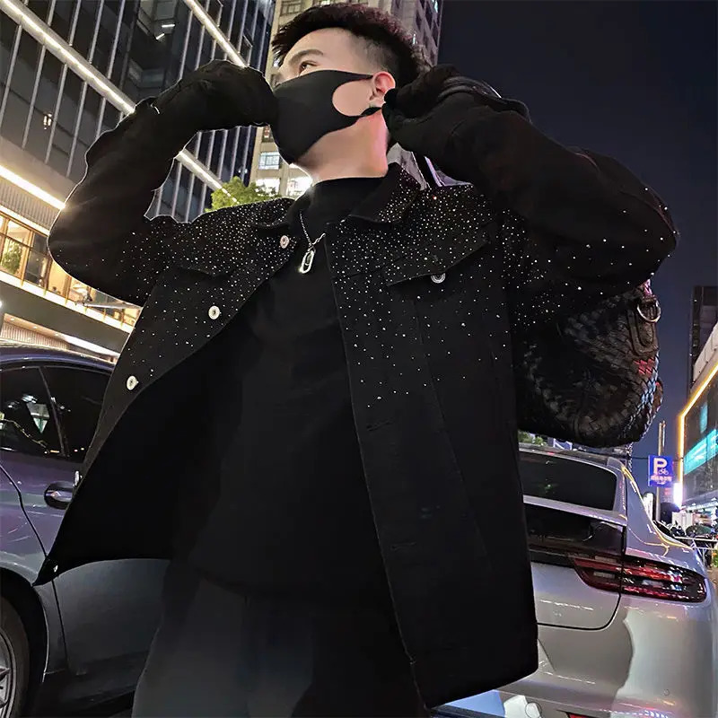 Man Coat Short Rhinestones Cargo Jacket for Men Black High Quality Harajuku in Vintage Deals Korean Reviews Many Sale 250811