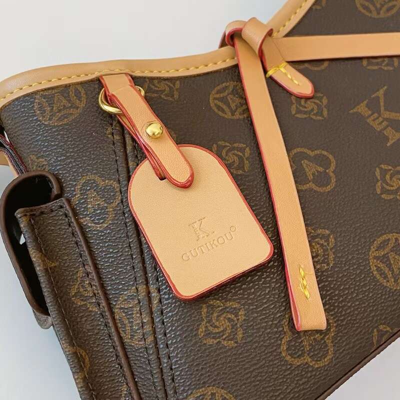 DHessentials Stylish Tote Bag for Women - Fashionable PVC Shoulder Bag with Check Print, Spacious Crossbody Purse (Brown/Beige)