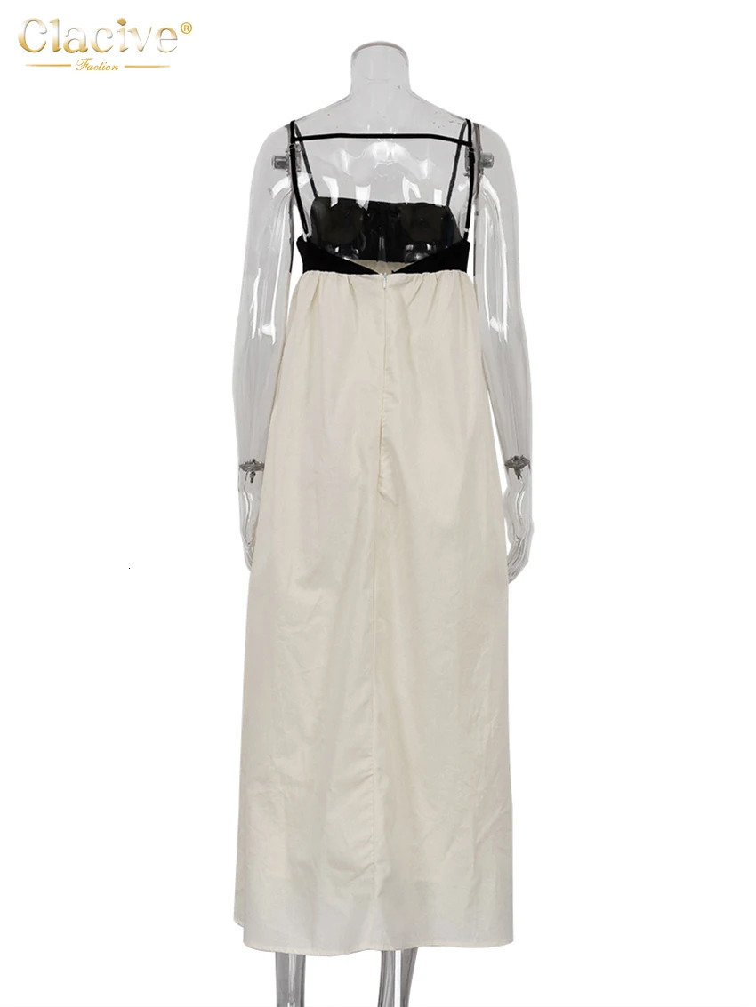 Clacive Sexy Loose Beige Cotton WomenS Dress Summer Strap Sleeveless Ankle Length Dresses Elegnat Classic Female Dress 250813