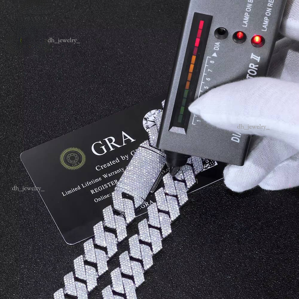 Iced Out 20mm Cuban Chain Necklace and Bracelet Sier Hip Hop Jewelry Shiny VVS Moissanite Men's Chain Large