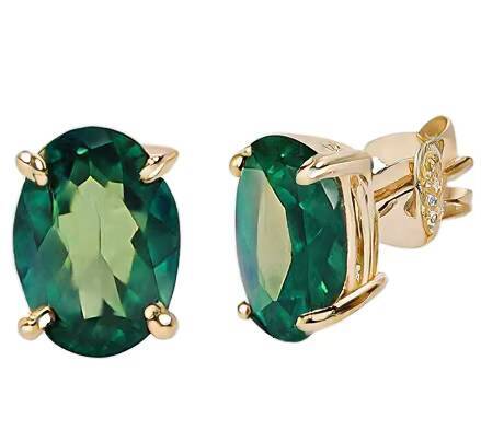 Emerald Green Stylish Earrings with Gold Plated Sterling Sier Studs for Women