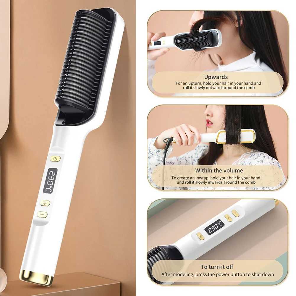 2-in-1 Negative Ion Hair Straightener Brush EU/US/UK/AU Plug Anti-Damage Ionic Hair Styler Fast Heating Frizz Control Portable W250814