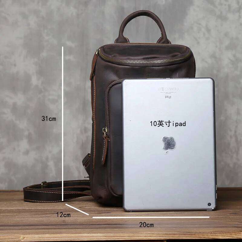 Personalized Retro Crazy Horse Leather Chest for Men's Head Layer Cowhide Fashion Multi functional Casual One Shoulder Bag