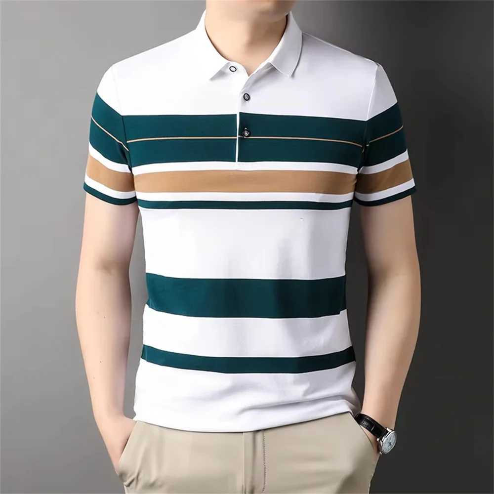 Mens Polo Shirt Business Casual Summer Short Sleeves Tops Pattern Print Button T Shirt Loose Fashion Polo T Shirt XJ250804