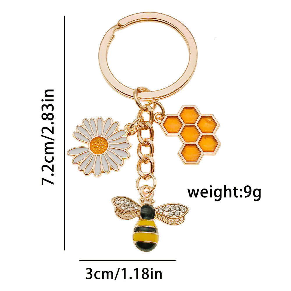 Daisy Little Bee Oil Drop Cute Flower Insect Cartoon Keychain Bag Pendant Car Accessories