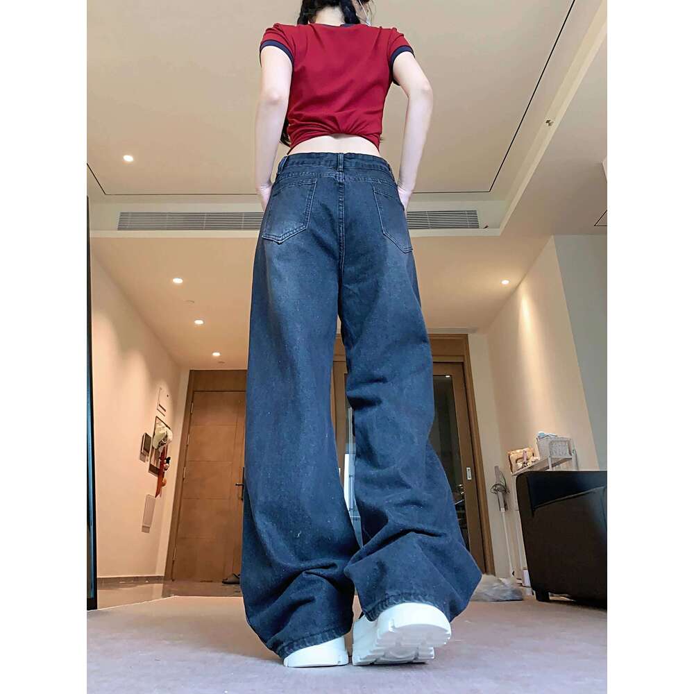 Women's Black Gothic Baggy Y2K Japanese Haruku Street High Waist Fashion Loose Wide Leg Retro Jeans Clothing 2025