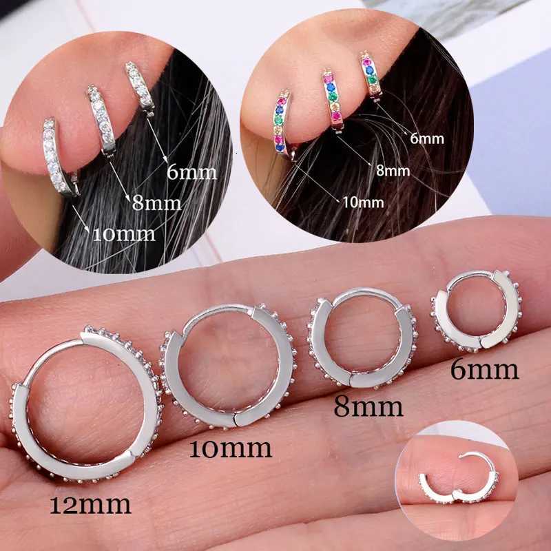 1Pair Stainless Steel Minimal Hoop Earrings Crystal Zirconia Small Huggie Thin Cartilage Earrings Helix Tragus Piercing Jewelry XJ250814