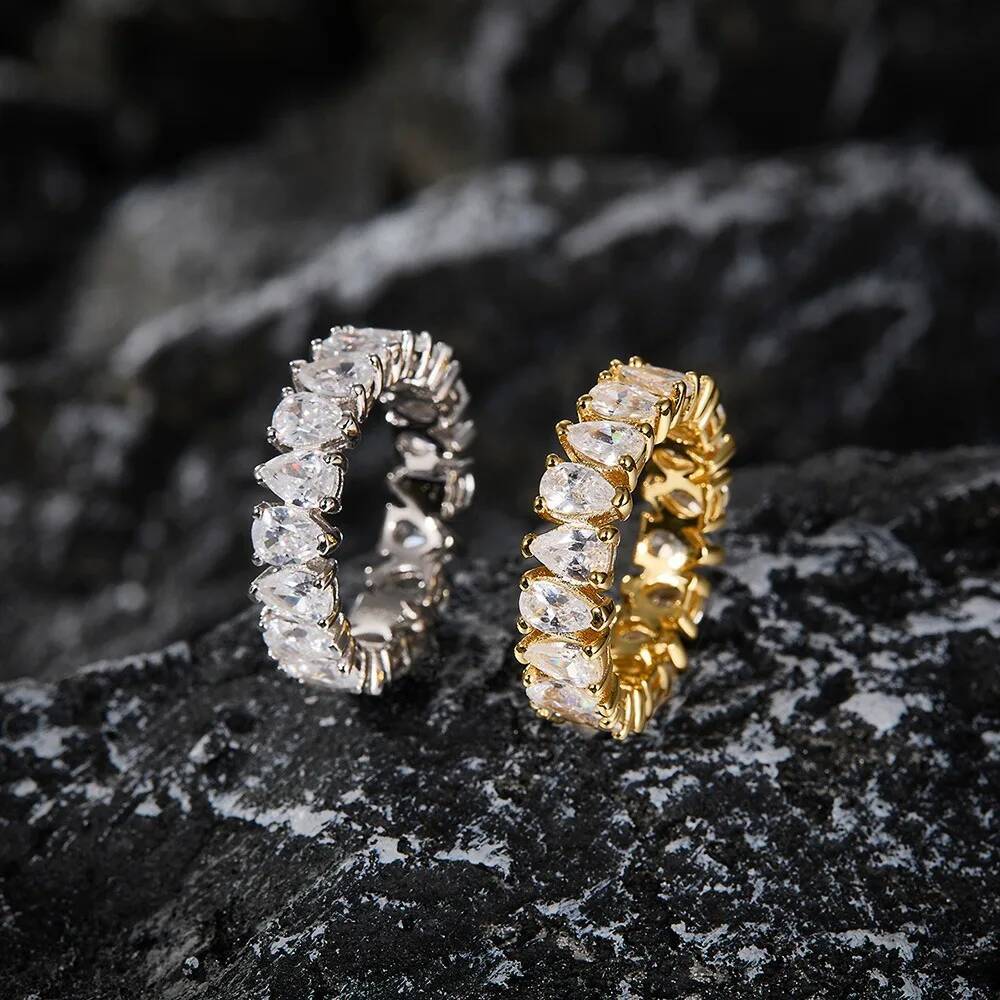 BXINY Pear Cut Full Moissanite Rings 925 Sterling Silver GRA Certified Lab Diamond For Women Eternity Wedding Bands Fine Jewelry