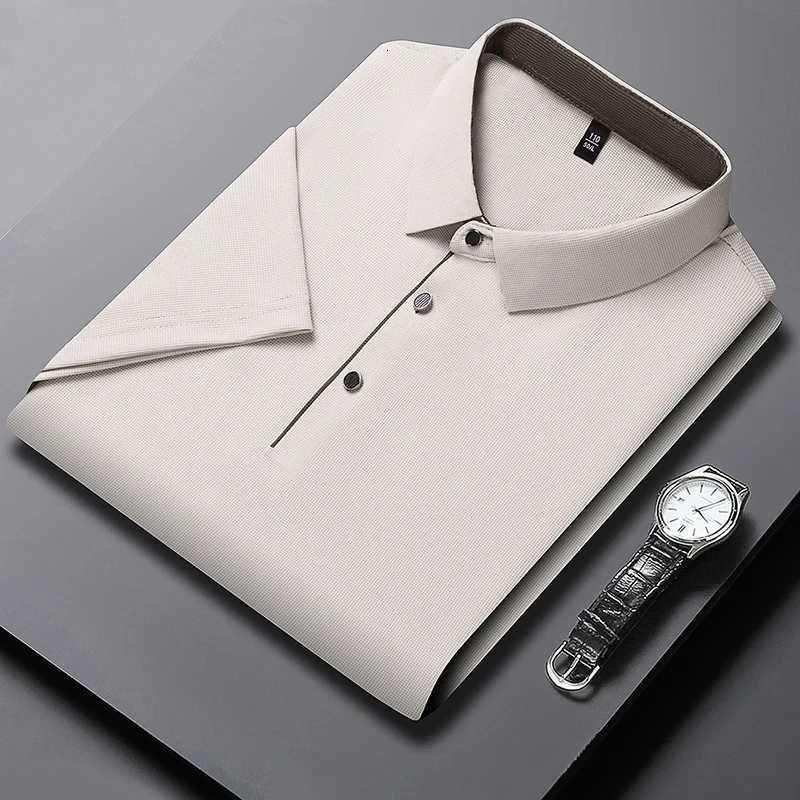 Summer Ice Silk Polo Shirt High-End T-Shirt Solid Color New Half Sleeve Non-Marking Casual Lapels Business Thin Menswear XJ250804