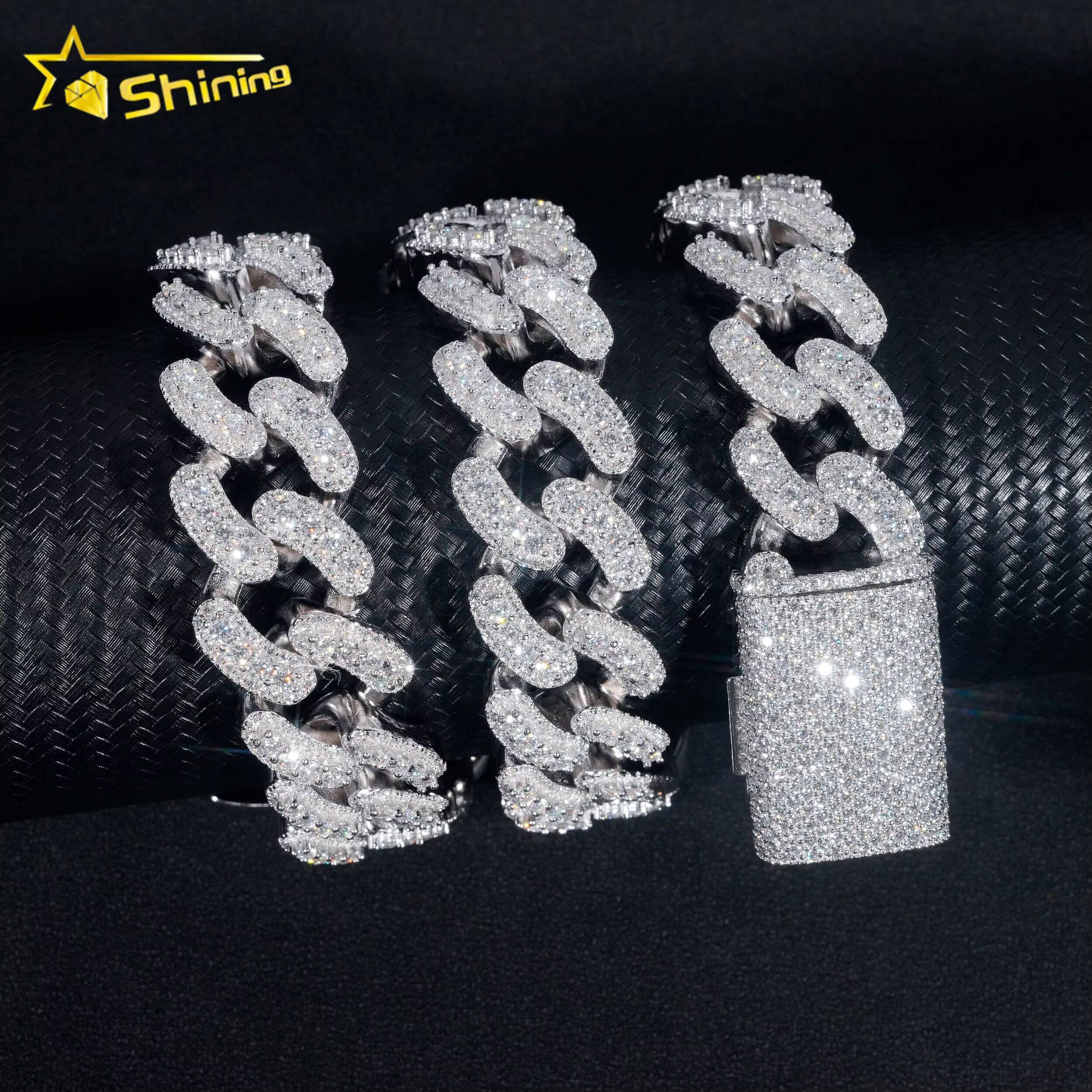 Hip Hop Jewelry Sier Gold Plated 20MM Big Heavy Iced Out Necklace VVS D Color Moissanie Dia Miami Cuban Link Chain