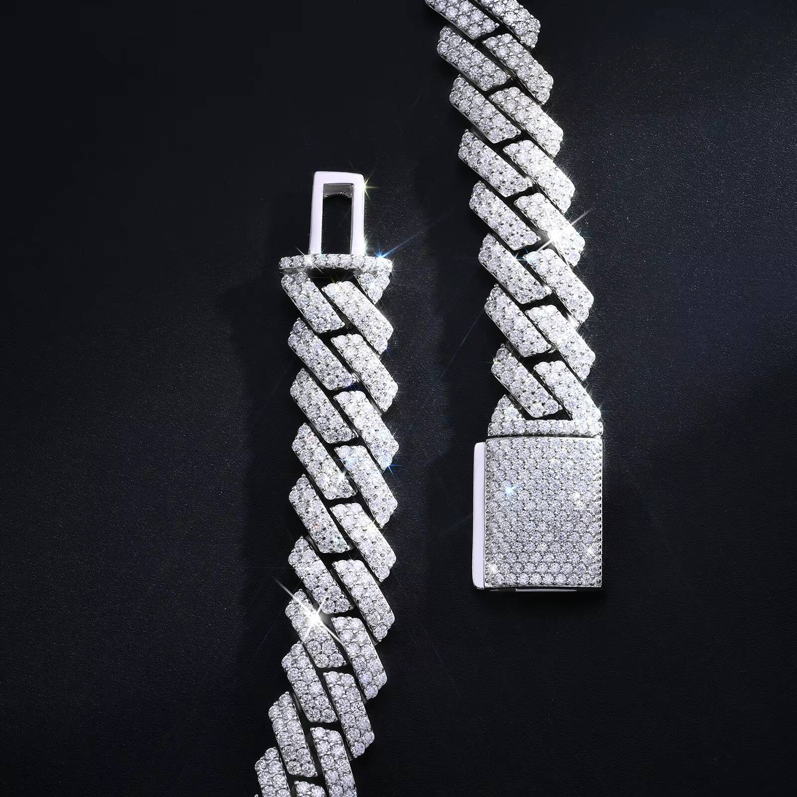 Hip Hop Custom 8mm Full Bling Diamond 925 Silver Jewelry Moissanite Cuban Link Chains