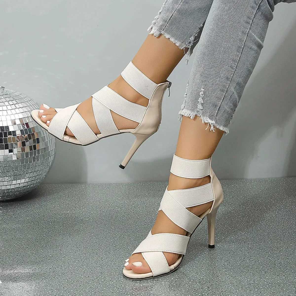2025 Womens Sandals Summer New Women Pumps Spring Summer Peep Toe 10CM High Heels Hollow Rome Thin Heel Sexy Party Shoes for Women W250814