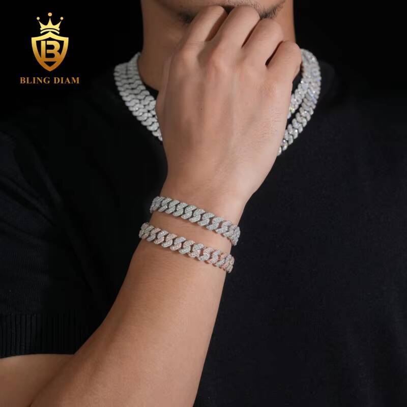 Customized 10MM Hip Hop Jewelry 925 Sterling Silver Moissanite VVS Diamond Cuban Chain Bracelet