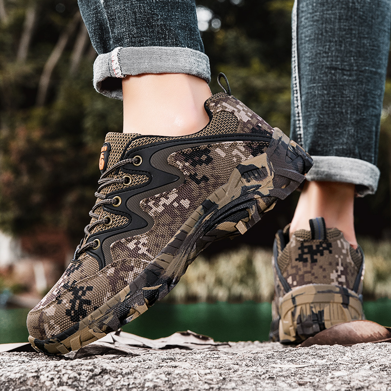 2025 New mountaineering for men, anti-skid and wear-resistant military camouflage outdoor cross-country breathable mesh hiking work shoes