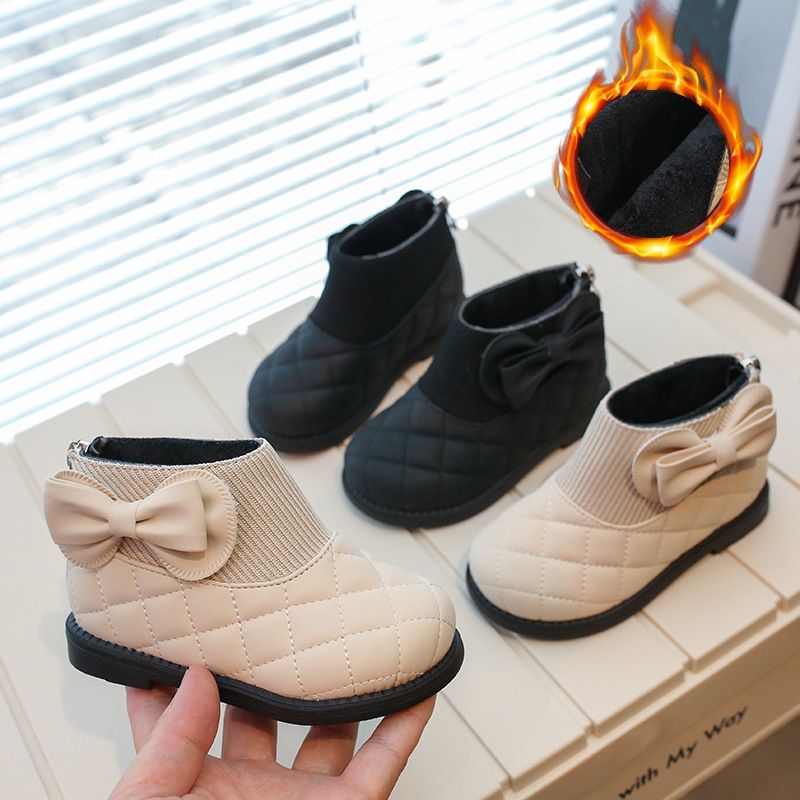 Girl's Ankle Boots Side Bowknot Kids Princess Causal Short Boots Kidsnest Autumn Winter Fashion Versatile Children's Toddler Cotton Boots Si