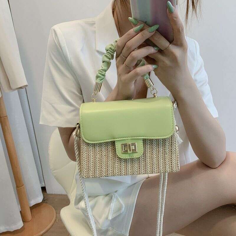 Handbag For Women Straw Women's Simple Woven Crossbody Fashion Color Contrast Hand Box Shoulder Bag