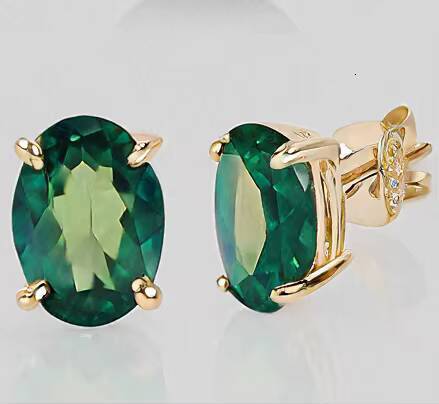 Emerald Green Stylish Earrings with Gold Plated Sterling Sier Studs for Women
