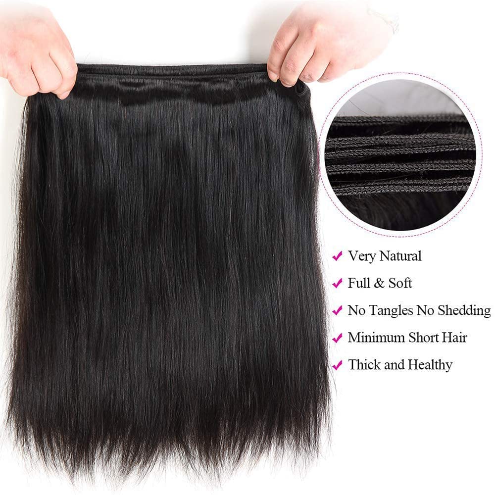 Straight Human Hair Brazilian Straight Hair Bundles 100% Unprocessed Virgin Hair Weave Bundle Human Hair Extensions for Women Natural Color