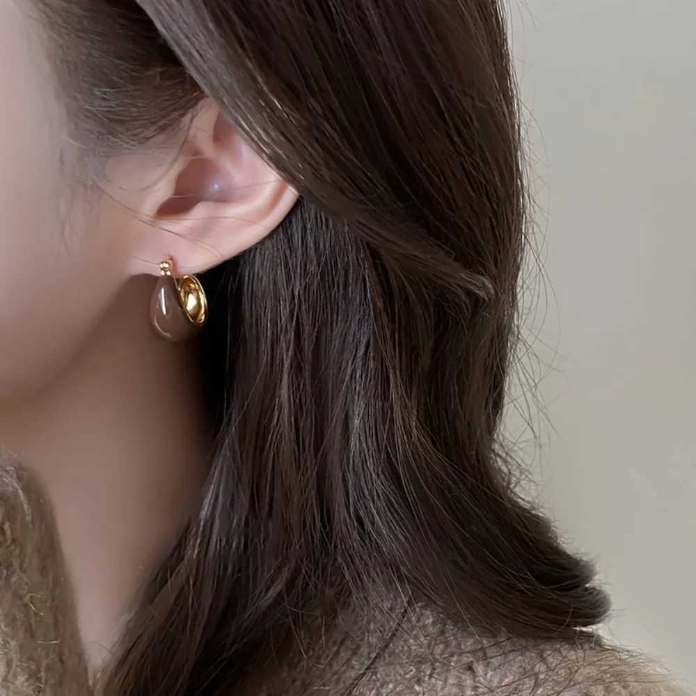 Temperament Vintage Brown Enamel Zircon Hoop Earrings for Women Exquisite Stainless Steel Beaded Wedding Bride Jewelry Accessories XJ250814